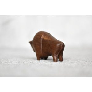 Vintage Mid-Century Danish Modern Dark Teak Bison Figurine, 1960s