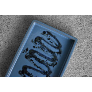 Vintage Mid-Century Scandinavian Modern Blue Ceramic Tray, 1960s