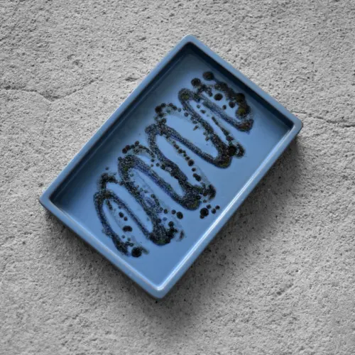 Vintage Mid-Century Scandinavian Modern Blue Ceramic Tray, 1960s