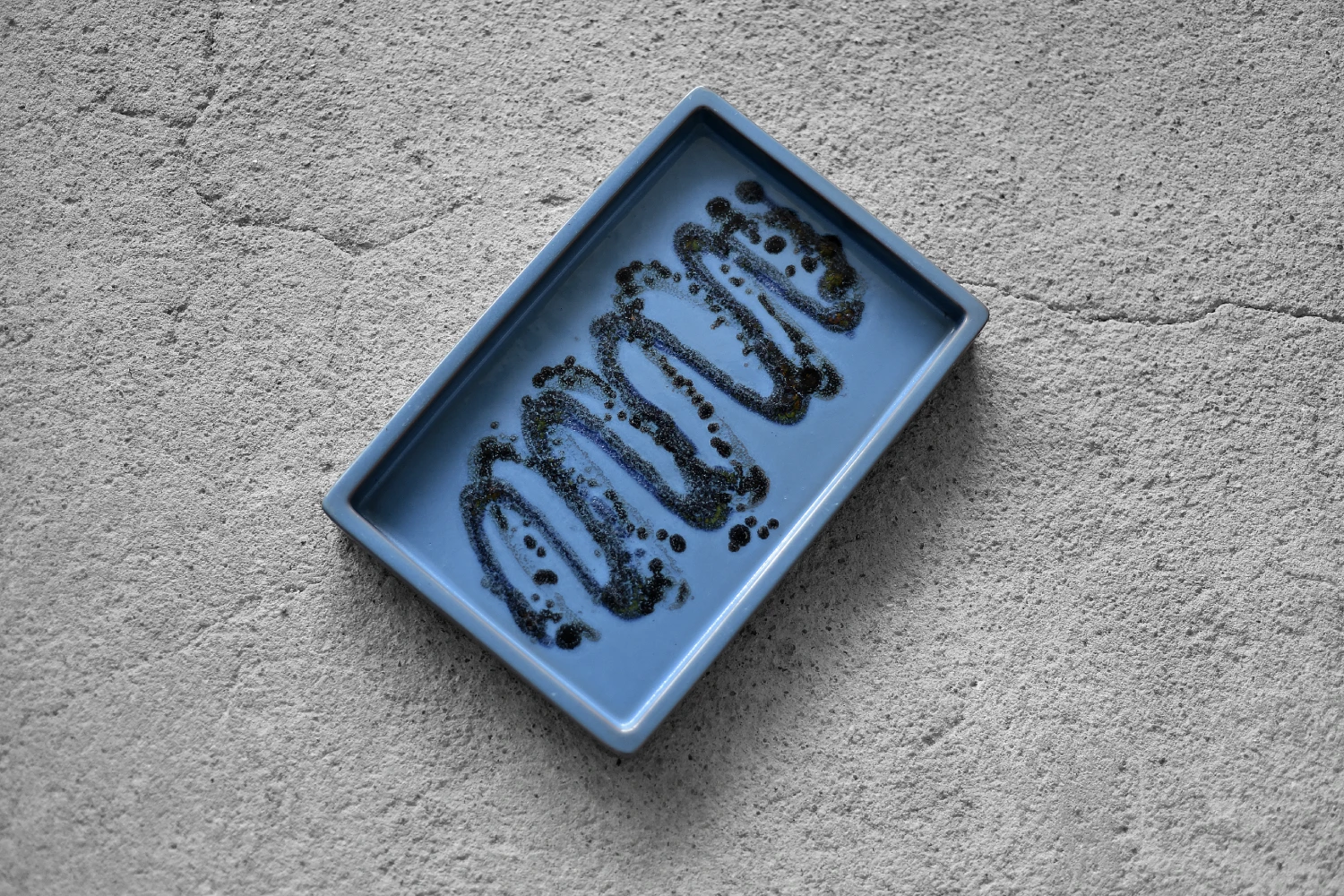 Vintage Mid-Century Scandinavian Modern Blue Ceramic Tray, 1960s