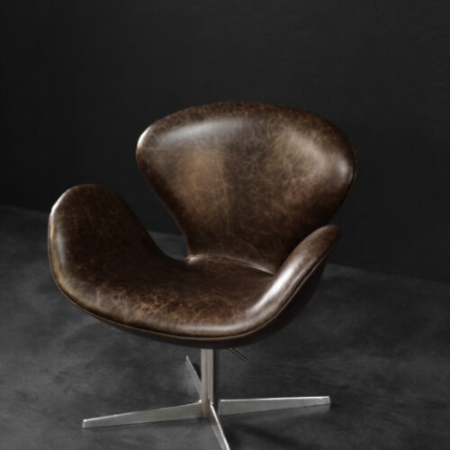 Mid-Century Danish Modern Brown Leather Swan Chair by Arne Jacobsen for Fritz Hansen, 1958