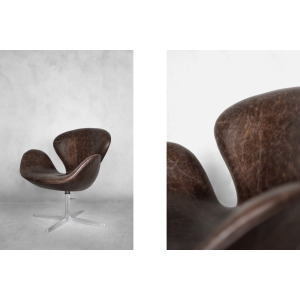 Mid-Century Danish Modern Brown Leather Swan Chair by Arne Jacobsen for Fritz Hansen, 1958