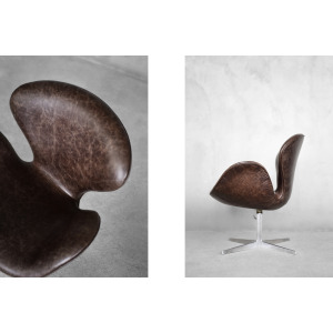 Mid-Century Danish Modern Brown Leather Swan Chair by Arne Jacobsen for Fritz Hansen, 1958