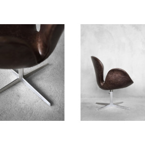 Mid-Century Danish Modern Brown Leather Swan Chair by Arne Jacobsen for Fritz Hansen, 1958