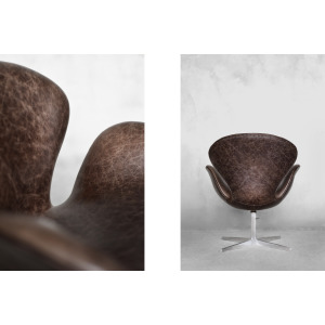 Mid-Century Danish Modern Brown Leather Swan Chair by Arne Jacobsen for Fritz Hansen, 1958