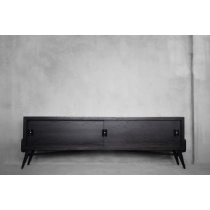 Vintage Mid-Century Scandinavian Modern Dark Oak Sideboard with Wooden & Metal Handles, 1960s