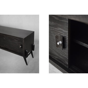 Vintage Mid-Century Scandinavian Modern Dark Oak Sideboard with Wooden & Metal Handles, 1960s