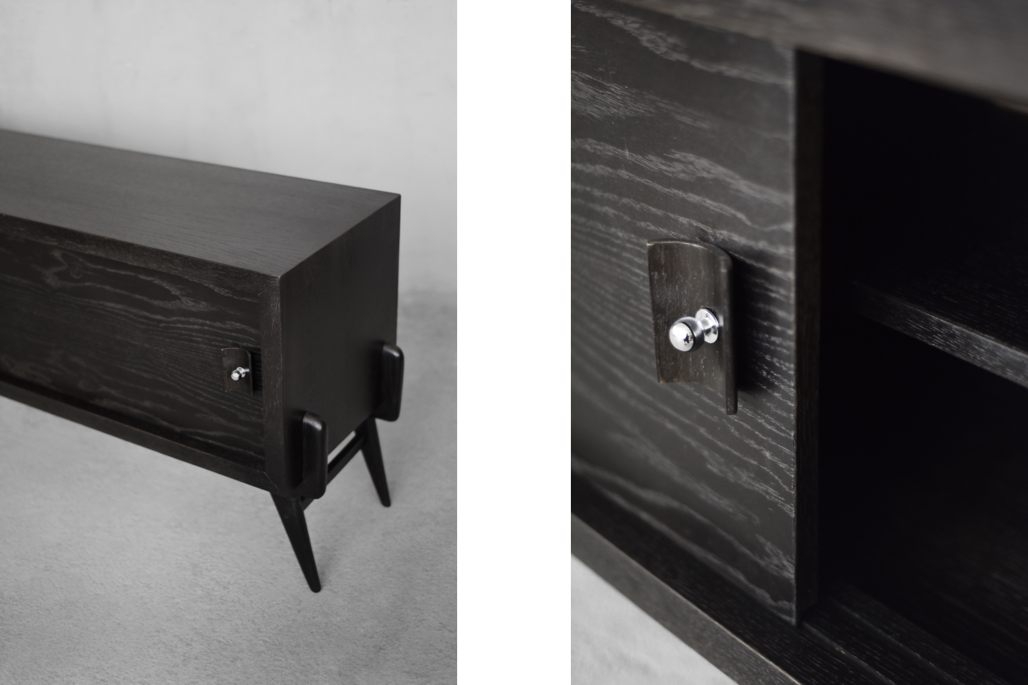 Vintage Mid-Century Scandinavian Modern Dark Oak Sideboard with Wooden & Metal Handles, 1960s