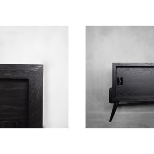Vintage Mid-Century Scandinavian Modern Dark Oak Sideboard with Wooden & Metal Handles, 1960s