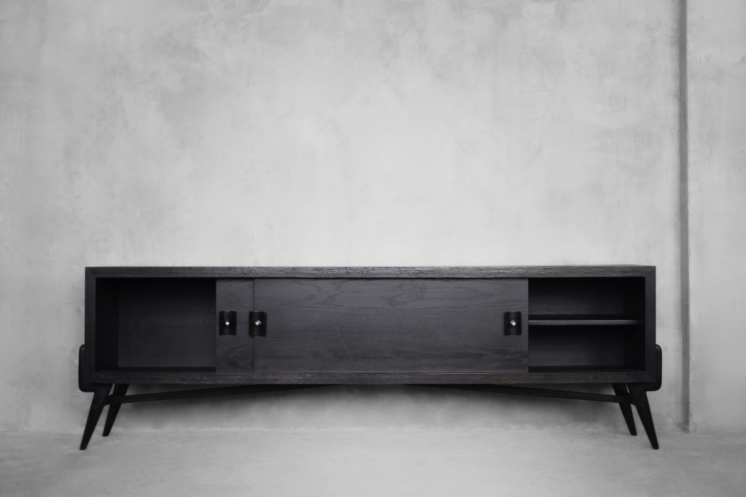 Vintage Mid-Century Scandinavian Modern Dark Oak Sideboard with Wooden & Metal Handles, 1960s