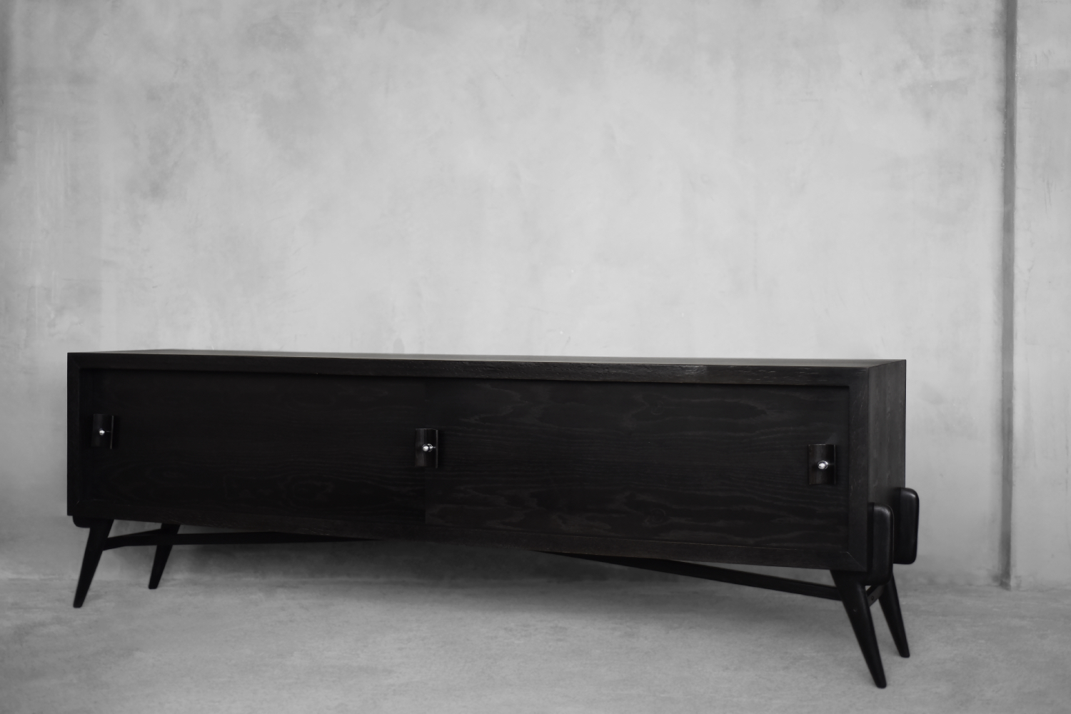 Vintage Mid-Century Scandinavian Modern Dark Oak Sideboard with Wooden & Metal Handles, 1960s