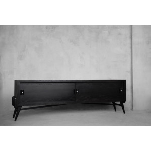 Vintage Mid-Century Scandinavian Modern Dark Oak Sideboard with Wooden & Metal Handles, 1960s