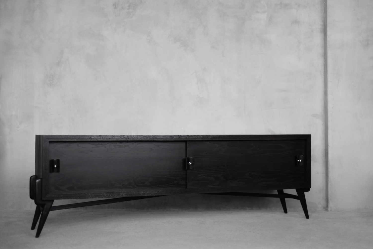 Vintage Mid-Century Scandinavian Modern Dark Oak Sideboard with Wooden & Metal Handles, 1960s