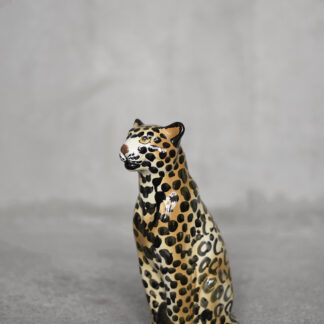 Vintage Mid-Century Italian Modern Ceramic Sculpture of a Seating Leopard, 1970s