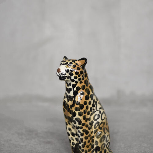 Vintage Mid-Century Italian Modern Ceramic Sculpture of a Seating Leopard, 1970s