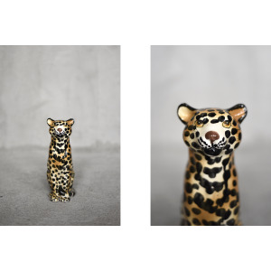 Vintage Mid-Century Italian Modern Ceramic Sculpture of a Seating Leopard, 1970s