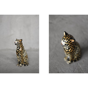 Vintage Mid-Century Italian Modern Ceramic Sculpture of a Seating Leopard, 1970s