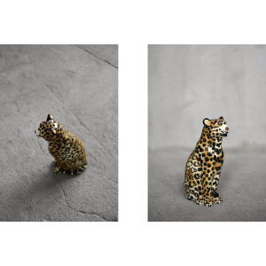 Vintage Mid-Century Italian Modern Ceramic Sculpture of a Seating Leopard, 1970s