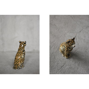 Vintage Mid-Century Italian Modern Ceramic Sculpture of a Seating Leopard, 1970s