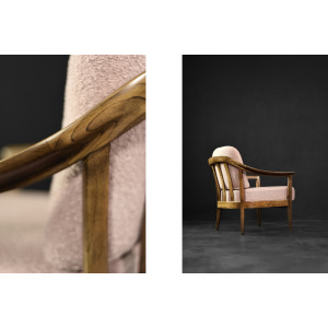 Mid-Century German Modern Elegant Cherry Wood & Dirty Pink Fabric Armchairs from Wilhelm Knoll, 1970s, Set of 2