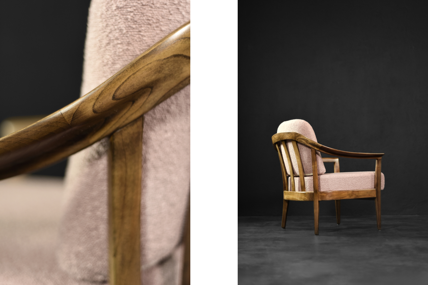 Mid-Century German Modern Elegant Cherry Wood & Dirty Pink Fabric Armchairs from Wilhelm Knoll, 1970s, Set of 2
