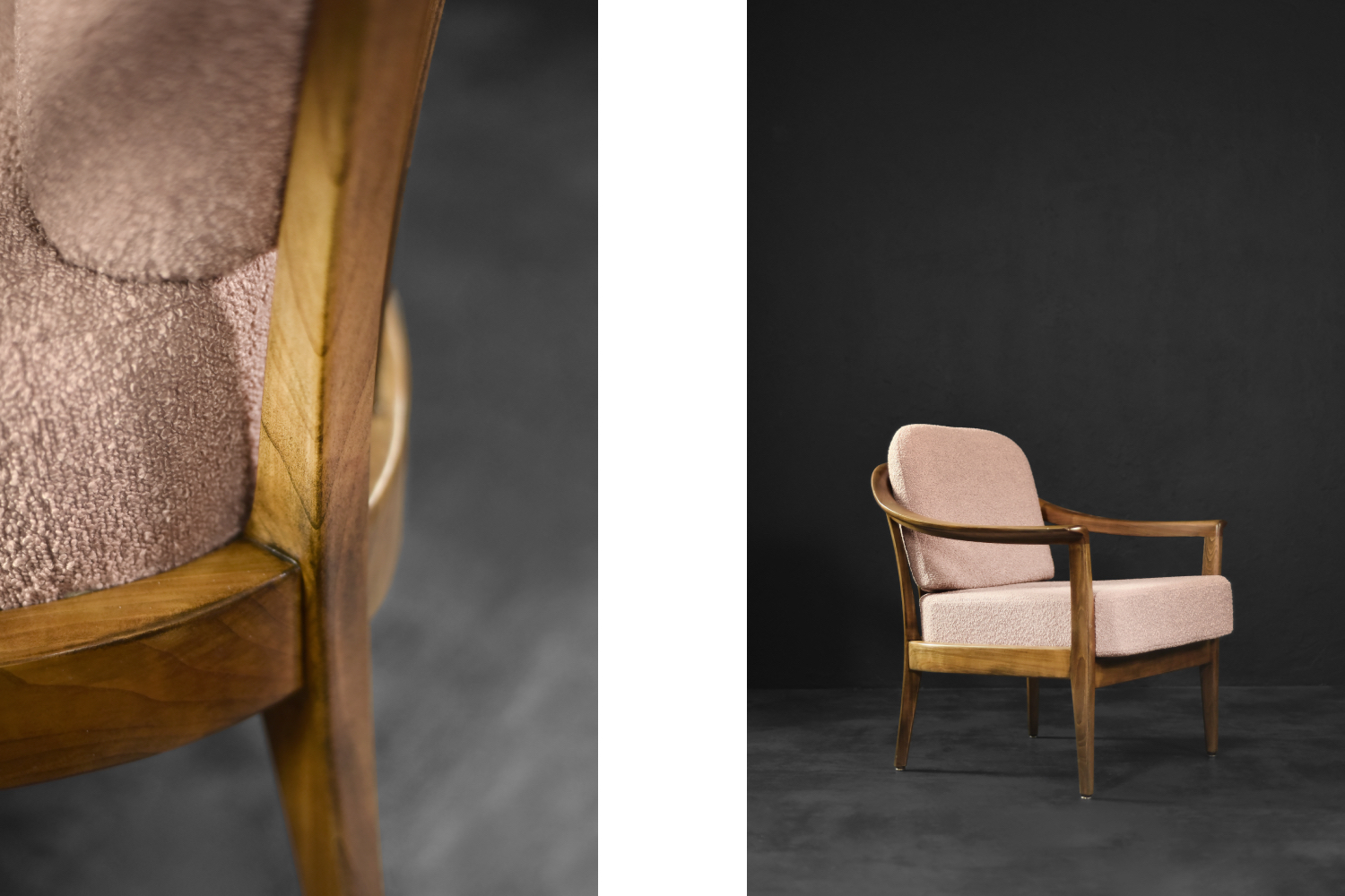 Mid-Century German Modern Elegant Cherry Wood & Dirty Pink Fabric Armchairs from Wilhelm Knoll, 1970s, Set of 2