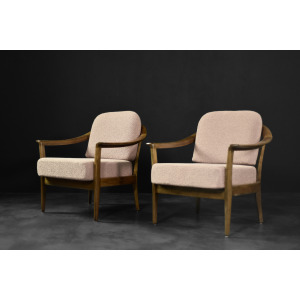 Mid-Century German Modern Elegant Cherry Wood & Dirty Pink Fabric Armchairs from Wilhelm Knoll, 1970s, Set of 2