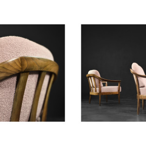 Mid-Century German Modern Elegant Cherry Wood & Dirty Pink Fabric Armchairs from Wilhelm Knoll, 1970s, Set of 2