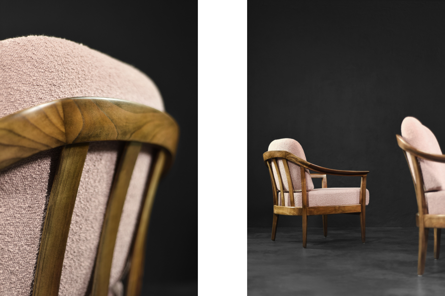 Mid-Century German Modern Elegant Cherry Wood & Dirty Pink Fabric Armchairs from Wilhelm Knoll, 1970s, Set of 2
