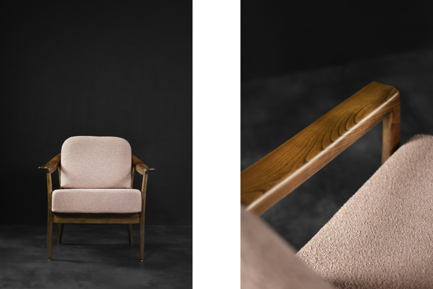Mid-Century German Modern Elegant Cherry Wood & Dirty Pink Fabric Armchairs from Wilhelm Knoll, 1970s, Set of 2