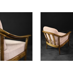 Mid-Century German Modern Elegant Cherry Wood & Dirty Pink Fabric Armchairs from Wilhelm Knoll, 1970s, Set of 2