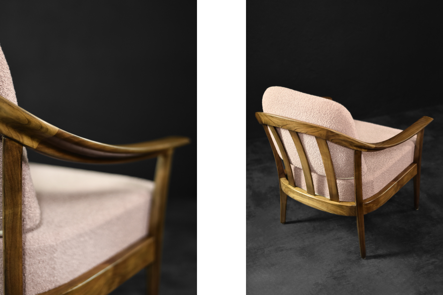 Mid-Century German Modern Elegant Cherry Wood & Dirty Pink Fabric Armchairs from Wilhelm Knoll, 1970s, Set of 2