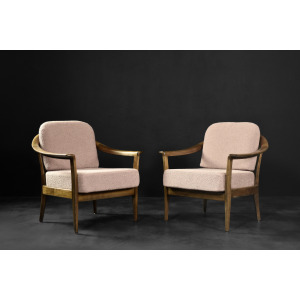 Mid-Century German Modern Elegant Cherry Wood & Dirty Pink Fabric Armchairs from Wilhelm Knoll, 1970s, Set of 2