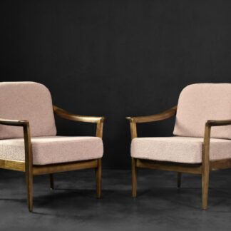 Mid-Century German Modern Elegant Cherry Wood & Dirty Pink Fabric Armchairs from Wilhelm Knoll, 1970s, Set of 2
