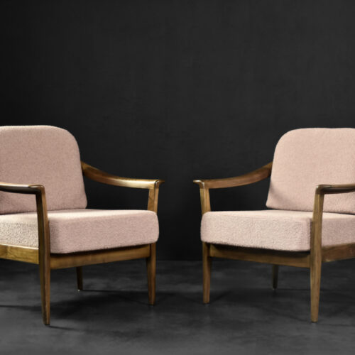 Mid-Century German Modern Elegant Cherry Wood & Dirty Pink Fabric Armchairs from Wilhelm Knoll, 1970s, Set of 2