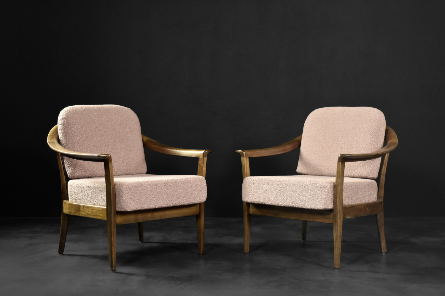 Mid-Century German Modern Elegant Cherry Wood & Dirty Pink Fabric Armchairs from Wilhelm Knoll, 1970s, Set of 2