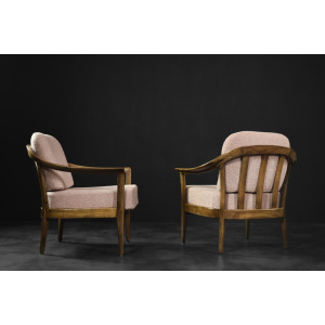 Mid-Century German Modern Elegant Cherry Wood & Dirty Pink Fabric Armchairs from Wilhelm Knoll, 1970s, Set of 2