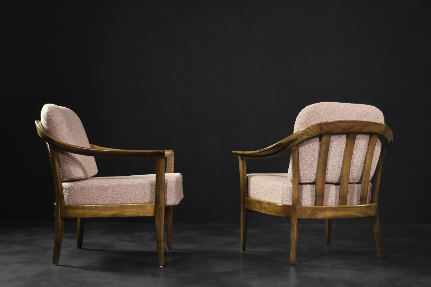 Mid-Century German Modern Elegant Cherry Wood & Dirty Pink Fabric Armchairs from Wilhelm Knoll, 1970s, Set of 2
