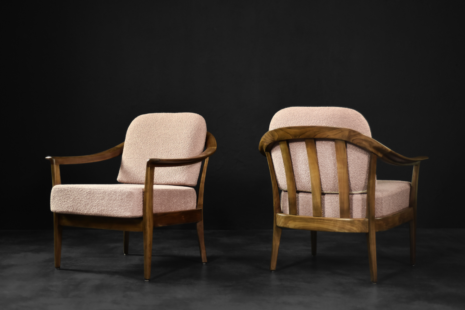 Mid-Century German Modern Elegant Cherry Wood & Dirty Pink Fabric Armchairs from Wilhelm Knoll, 1970s, Set of 2