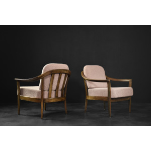 Mid-Century German Modern Elegant Cherry Wood & Dirty Pink Fabric Armchairs from Wilhelm Knoll, 1970s, Set of 2