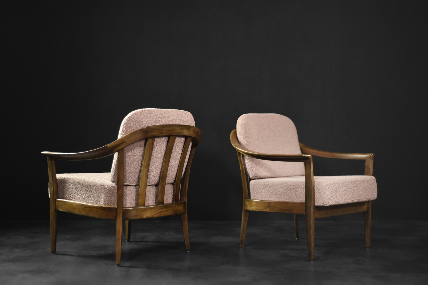 Mid-Century German Modern Elegant Cherry Wood & Dirty Pink Fabric Armchairs from Wilhelm Knoll, 1970s, Set of 2
