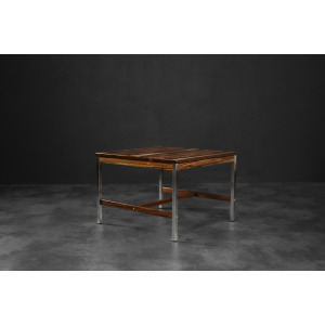 Vintage Mid-Century Modern Swedish Square Rosewood & Aluminum Coffee Table from HMB Möbler Rörvik, 1960s