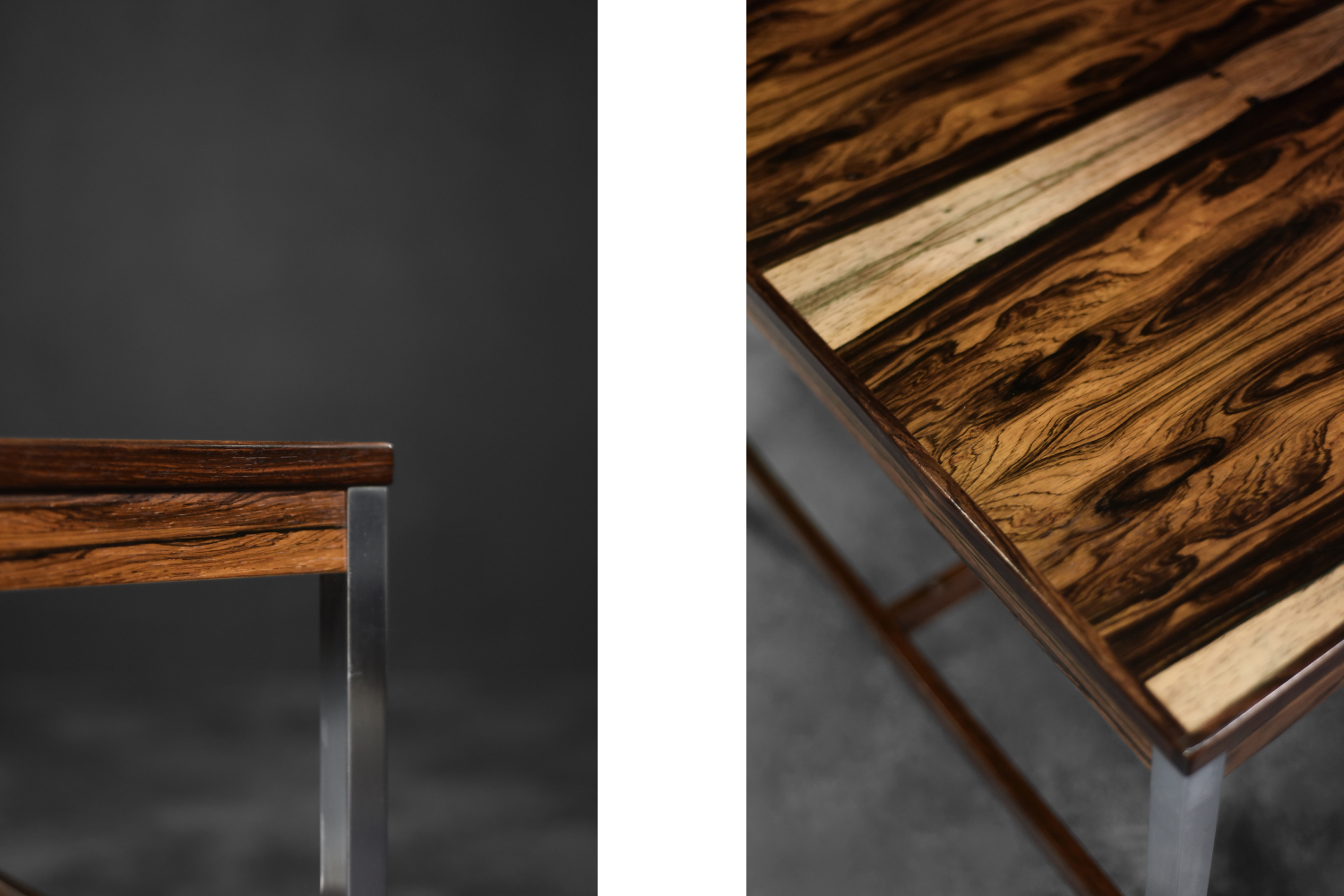 Vintage Mid-Century Modern Swedish Square Rosewood & Aluminum Coffee Table from HMB Möbler Rörvik, 1960s