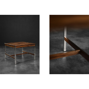 Vintage Mid-Century Modern Swedish Square Rosewood & Aluminum Coffee Table from HMB Möbler Rörvik, 1960s