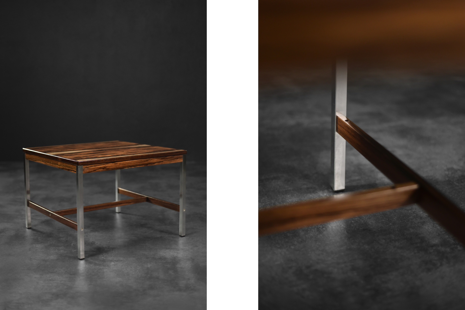 Vintage Mid-Century Modern Swedish Square Rosewood & Aluminum Coffee Table from HMB Möbler Rörvik, 1960s