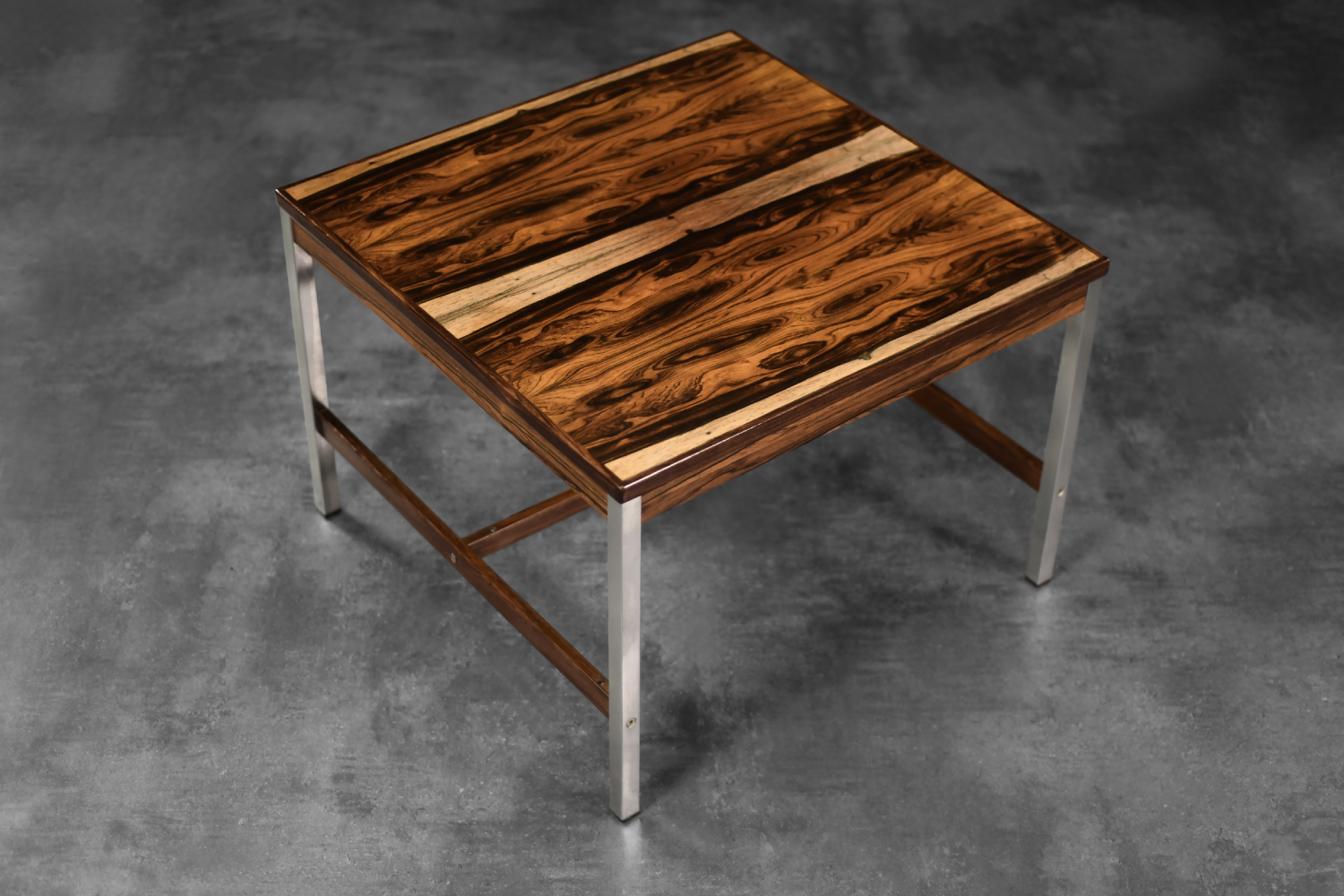 Vintage Mid-Century Modern Swedish Square Rosewood & Aluminum Coffee Table from HMB Möbler Rörvik, 1960s