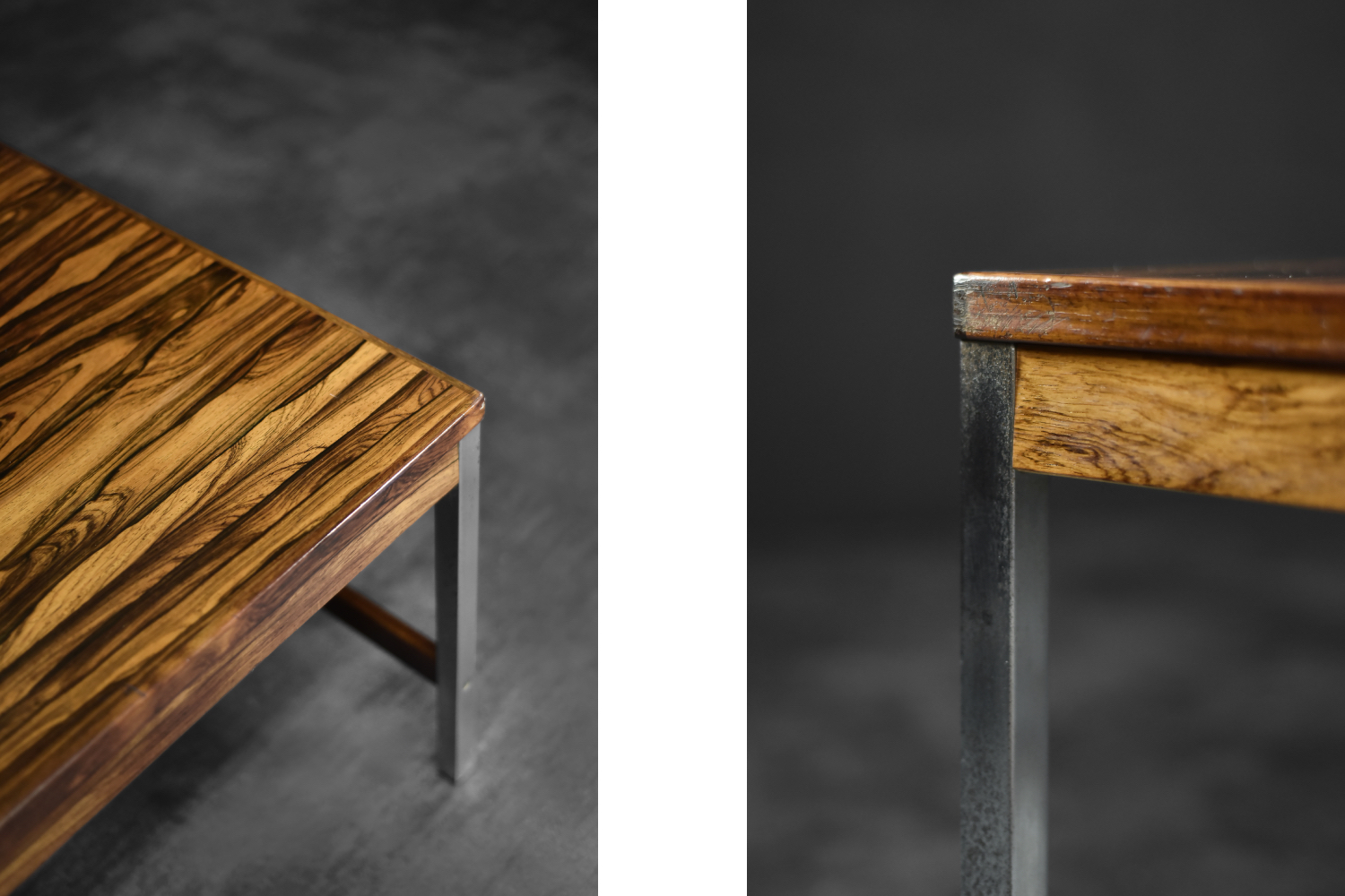 Large Vintage Mid-Century Modern Swedish Rosewood & Aluminum Coffee Table from HMB Möbler Rörvik, 1960s