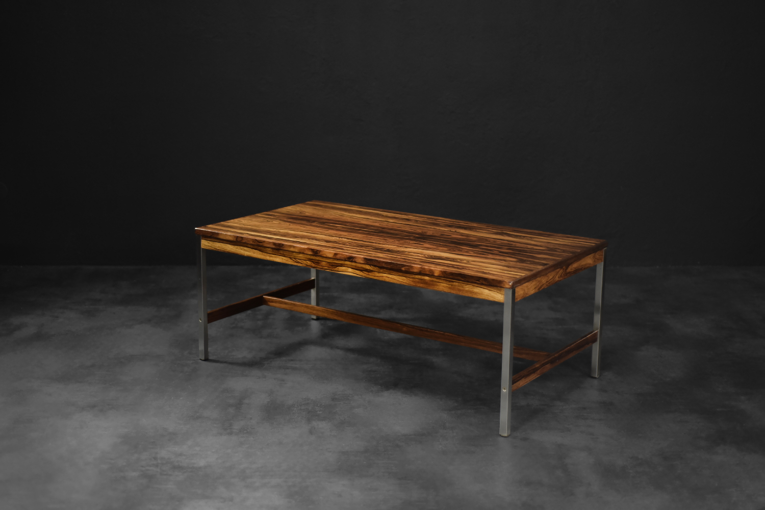Large Vintage Mid-Century Modern Swedish Rosewood & Aluminum Coffee Table from HMB Möbler Rörvik, 1960s