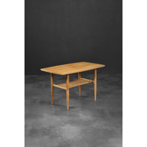 Vintage Mid-Century Modern Scandinavian Cherry Wood Coffee Table with Woven Shelf, 1960s