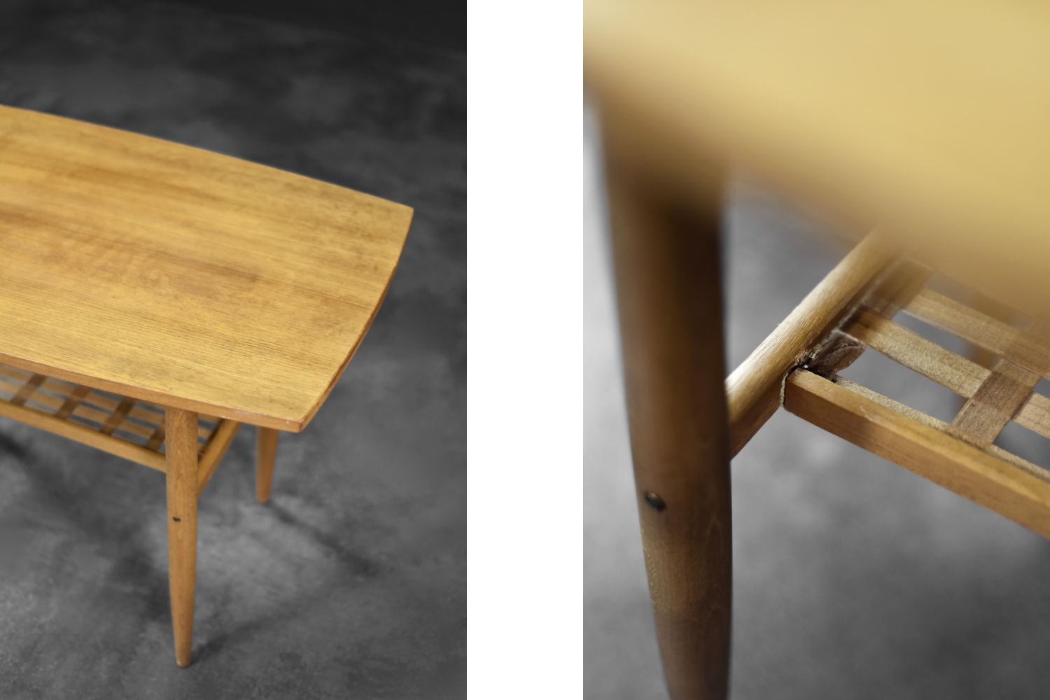 Vintage Mid-Century Modern Scandinavian Cherry Wood Coffee Table with Woven Shelf, 1960s